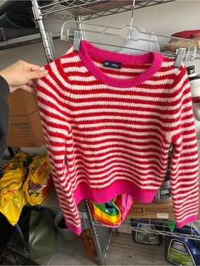 GAP Pink Trim Red and White Striped Crewneck Sweater